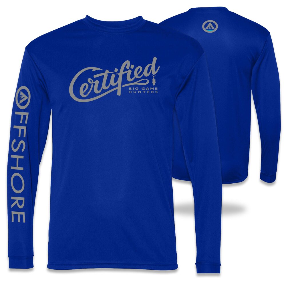 Royal blue long sleeve performance Fishing t-shirt 50+ UPF